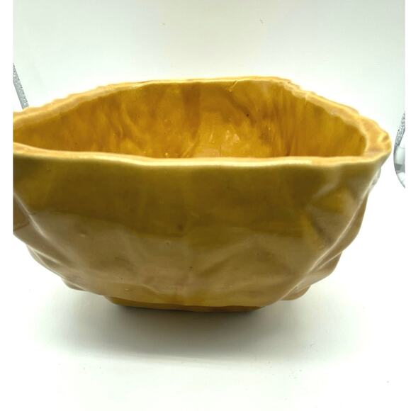 Vintage Mid Century Cubist  yellow Gold Ceramic Geometric footed Planter 1960s - Picture 6 of 7